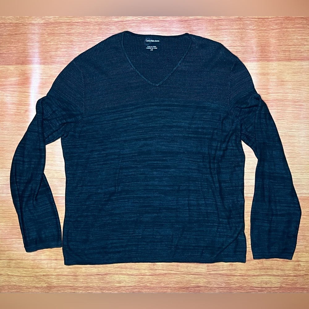 Calvin Klein Mens V Neck Sweater Large Black Grey